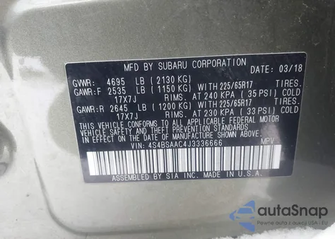 2018 Subaru Outback 2.5I from USA, damaged, VIN 4S4BSAAC4J3336666